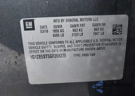 2016 Chevrolet Malibu 1Lt from USA, damaged, VIN 1G1ZE5ST5GF268278